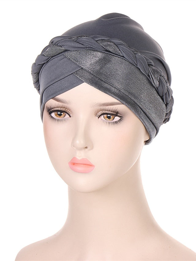 Muslim Turban Glitter Braids Women Forehead Cross Inner Hijab Islamic Head Wrap Arab Underscarf Bonnet Stretchy Cap - LuckyFash™