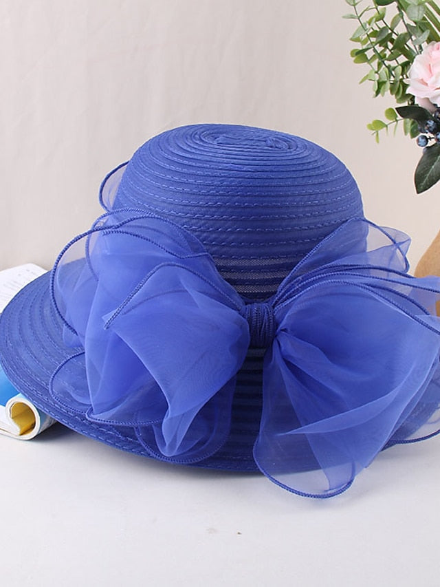 Women's Party Hat Party Wedding Street Mesh Bowknot Ribbon bow Dark Blue Beige Hat Black White Red Green Purple - LuckyFash™