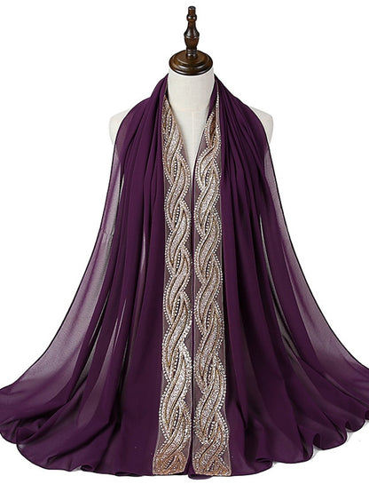 New Muslim Chiffon Hijab for Women Scarf with Sequins Femme Islam Glitter Headscarf Islamic Hijab Shawls Wraps - LuckyFash™