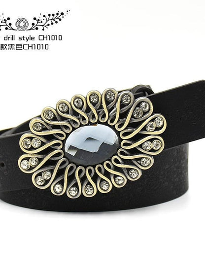 Women's PU Buckle Belt PU Leather Metal Bucke Engraved Crystal Rhinestone Classic Vintage Retro Wedding Party Rhinestone black ch1047 Rhinestone yellow camel ch1067 Rhinestone yellow camel ch1024 - LuckyFash™