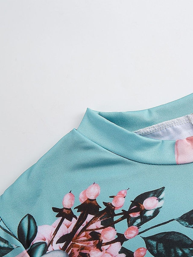 Women's Floral Casual Dress Swing Dress Floral Dress Long Dress Maxi Dress Black Navy Blue Light Blue Short Sleeve Lace up Spring Summer Turtleneck Hot Slim 2023 S M L XL XXL 3XL 4XL 5XL - LuckyFash™