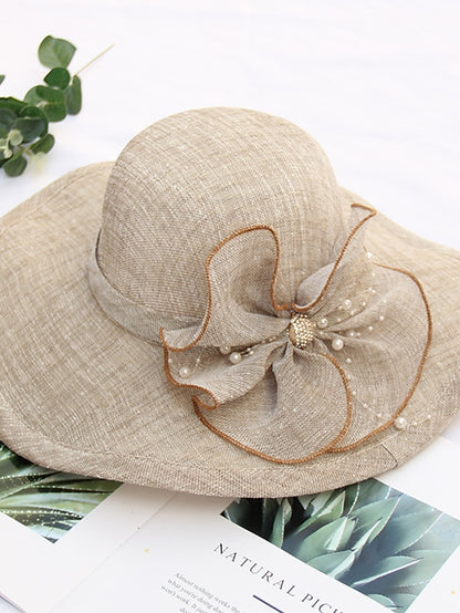 Women's Party Hat Party Wedding Street Bowknot Flower Yellow Gray Hat Pink Khaki Fall Summer Sun Hat - LuckyFash™