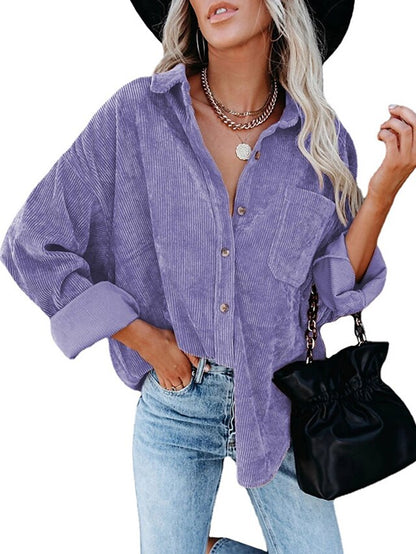 Jacket Basic Solid Colored Classic Shirt Collar Stard Spring &  Fall Light Pink Darkblue Green Purple Pink for Women - LuckyFash™