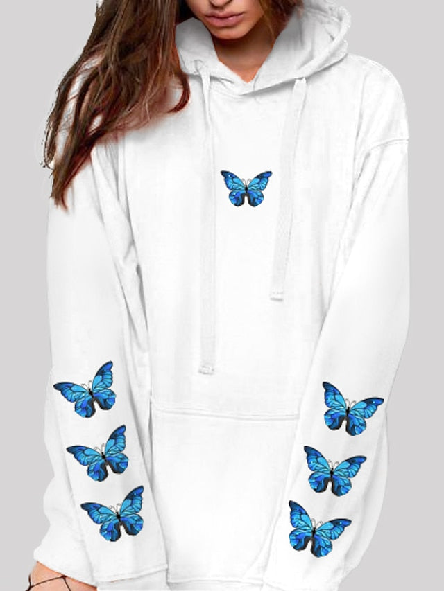 Women's Hoodie Pullover Graphic Butterfly Front Pocket Daily Basic Casual Hoodies Sweatshirts  Blushing Pink Black White - LuckyFash™