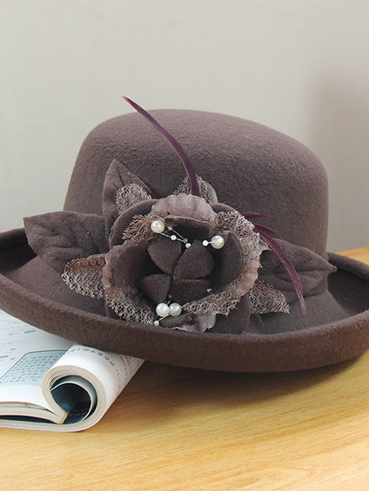 Women's Party Hat Party Wedding Special Occasion Flower Flower Wine Black Hat Yellow Fall Winter Spring Holiday - LuckyFash™