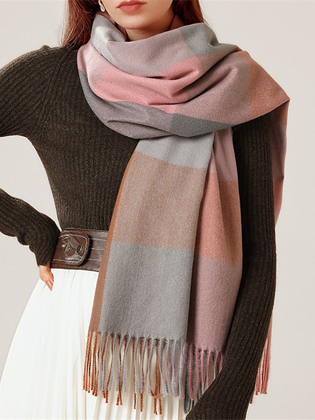 Women's Women's Shawls & Wraps Outdoor Dailywear Holiday Grey Wine Blue Scarf Plaid - LuckyFash™