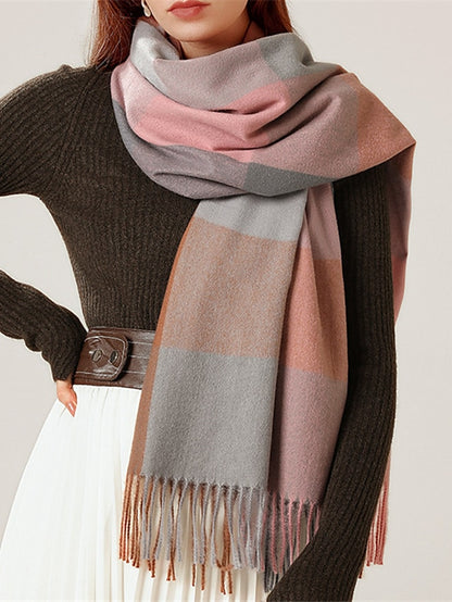 Women's Women's Shawls & Wraps Outdoor Dailywear Holiday Grey Wine Blue Scarf Plaid - LuckyFash™