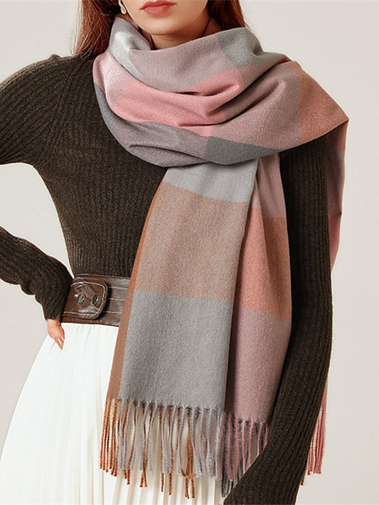 Women's Women's Shawls & Wraps Outdoor Dailywear Holiday Grey Wine Blue Scarf Plaid - LuckyFash™