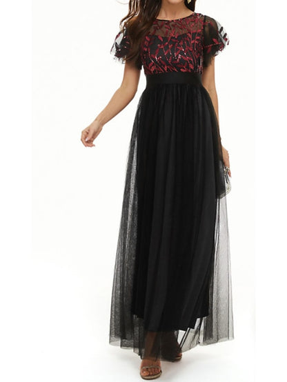 Womenâ€˜s Formal Party Dress Wedding Guest Dress Long Dress Maxi Dress Black Silver Gold Short Sleeve Pure Color Sequins Spring Summer Fall Wedding 2023 XS S M L XL XXL 3XL 4XL - LuckyFash™