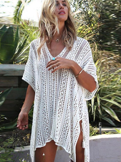 Beach Bikini Cover Up Blouse Loose Knitted Hollow Crochet Coat Summer Sunscreen Swimsuit Outside for Women - LuckyFash™