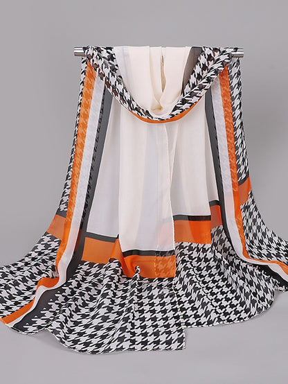 Women'S Spring And Summer New Thousand Bird Check Print Chiffon Long Silk Scarf - LuckyFash™