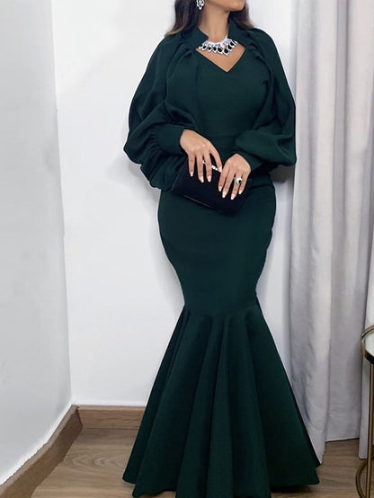 Womenâ€˜s Formal Party Dress Wedding Guest Dress Sheath Dress Trumpet/Mermaid Dress Long Dress Maxi Dress Green Black Blue Long Sleeve Pure Color Ruched Winter Fall Spring Crew Neck Fall Dress 2023 S M - LuckyFash™