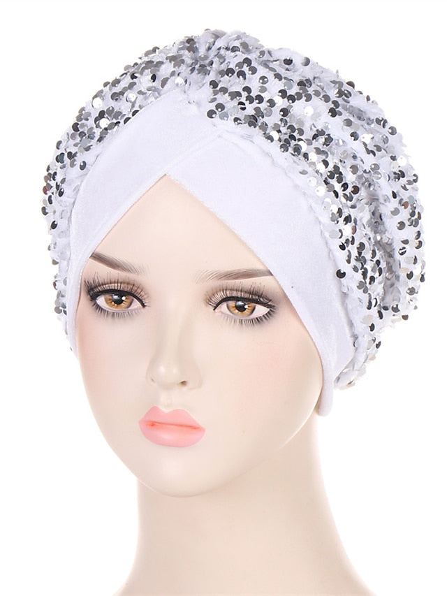 Velvet Sequins Turban Caps For Women Muslim Headscraf Bonnet Femme Musulman Islamic Head Wraps African Indian Hat Protective Hair Cover - LuckyFash™