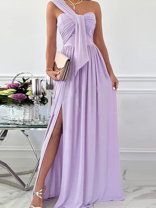 Formal Party Dress Wedding Guest Dress Long Dress Maxi Dress Light Pink Black Red Sleeveless Pure Color Ruched Spring Summer Halter  S M L XL XXL for Women - LuckyFash™