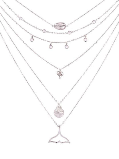 Shell & Fishtail Pendant Layered Chain Necklace - LuckyFash™