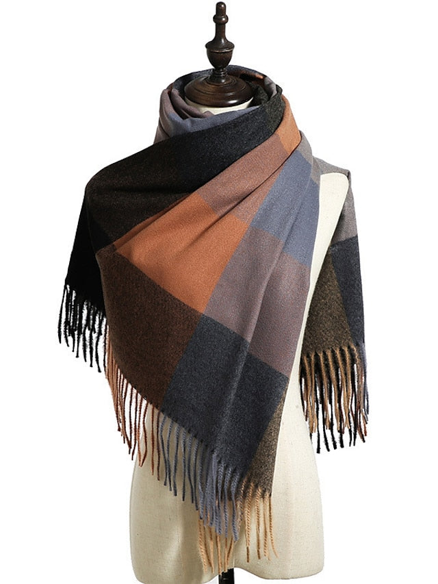 Women's Women's Shawls & Wraps Outdoor Dailywear Holiday Grey Wine Blue Scarf Plaid - LuckyFash™