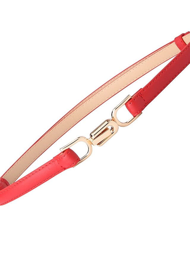 Women's Unisex PU Buckle Belt Skinny Belt PU Leather Metal Bucke Plain Casual Classic Party Daily Black Red Brown Navy Blue - LuckyFash™