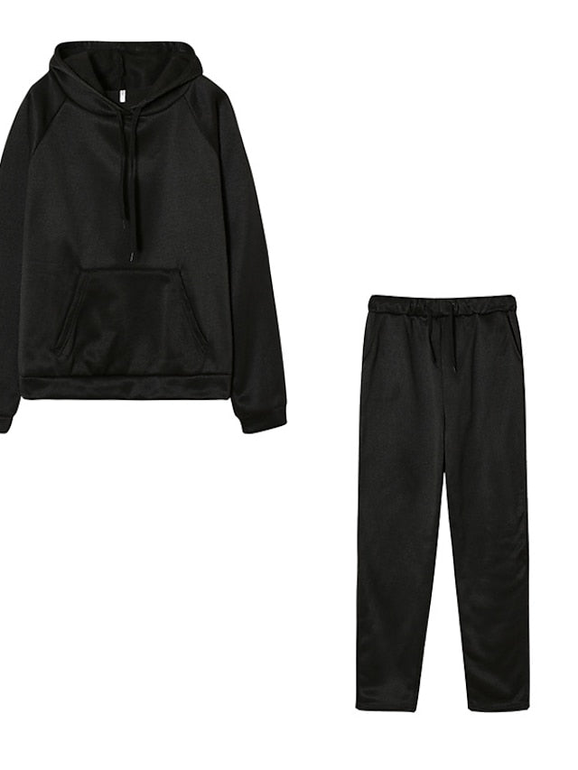 Women's Hoodie Tracksuit Pants Sets Streetwear Blue Pink Sports Outdoor Casual Daily Plain Drawstring Hooded S M L XL XXL - LuckyFash™