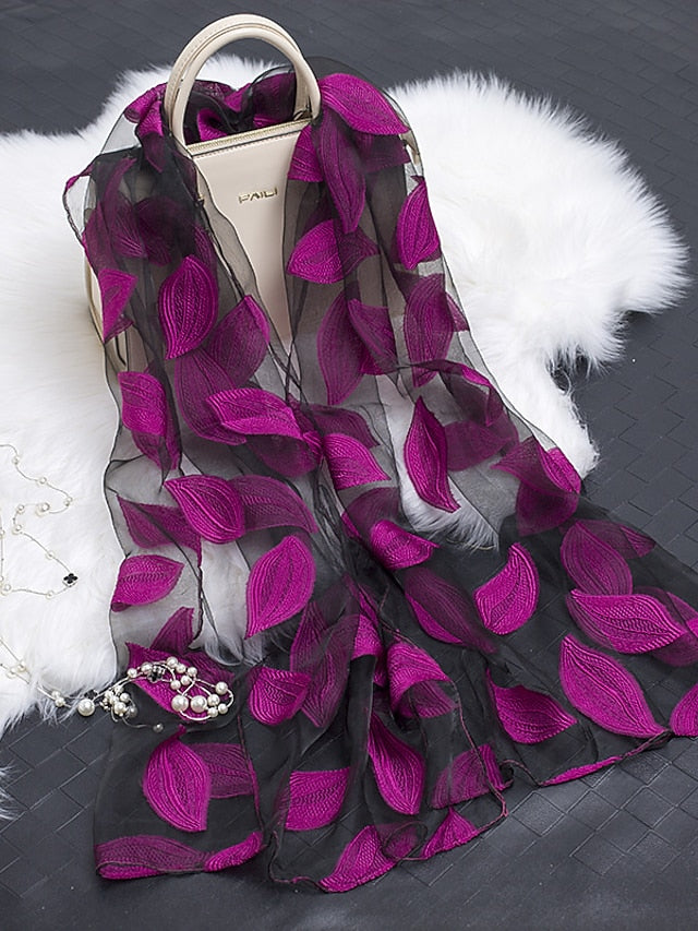 Multicolor Leaf Embroidery Scarf Female Spring Summer Autumn  Sunscreen Headscarf Fashion Thin Scarf Shawl Dual-use Long Beach Towel - LuckyFash™