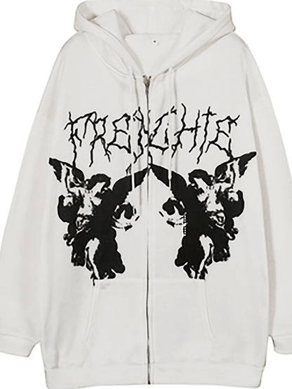 Hoodie Sweatshirt Zip Up Blue Light Brown Dark Gray Graphic Long Sleeve M L XL XXL XXXL for Women - LuckyFash™