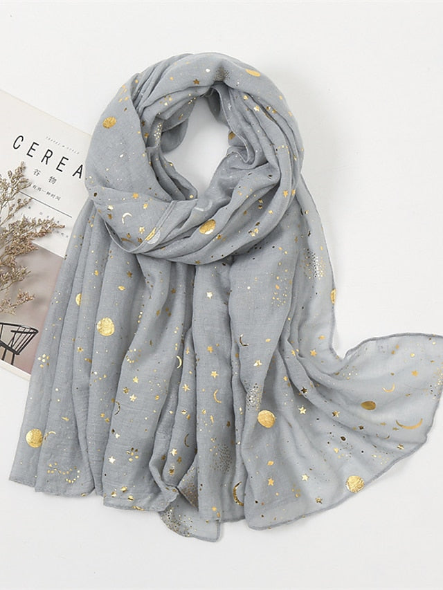 Plain Bronzing Gold Star Sky Viscose Shawl Scarf Lady Soft Shimmer Long Muslim Hijab 180*80Cm - LuckyFash™