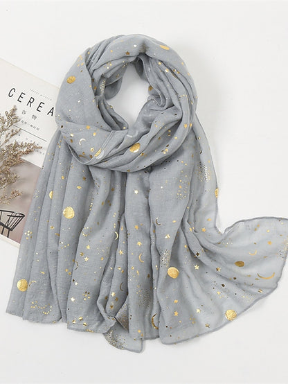 Plain Bronzing Gold Star Sky Viscose Shawl Scarf Lady Soft Shimmer Long Muslim Hijab 180*80Cm - LuckyFash™