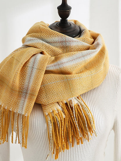 Winter New Women's Plaid Scarves Knit Mix Color Long Tassel Shawl Wraps  Ponchos Cape Scarves Thicken Warm Soft Female Scarf - LuckyFash™