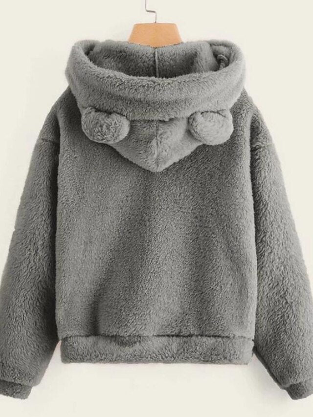 women's fleece fuzzy bear ear hooded sweatshirts hoodie long sleeve casual pullover tops multicolor - LuckyFash™