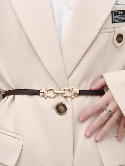 Women's Unisex Skinny Belt PU Leather Metal Bucke Plain Casual Classic Party Daily Black Brown Coffee - LuckyFash™