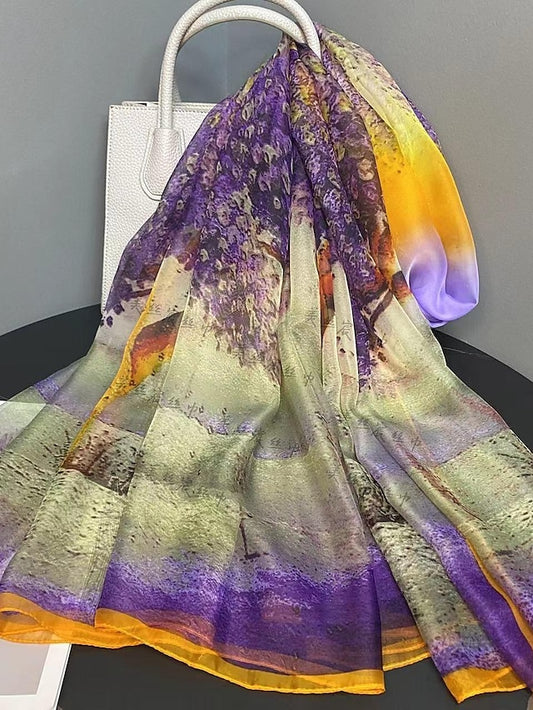 Women's Scarves Satin Scarves Gift Daily Holiday Flowers Chiffon Casual Bohemia Sunscreen Casual Wedding 1 PC - LuckyFash™