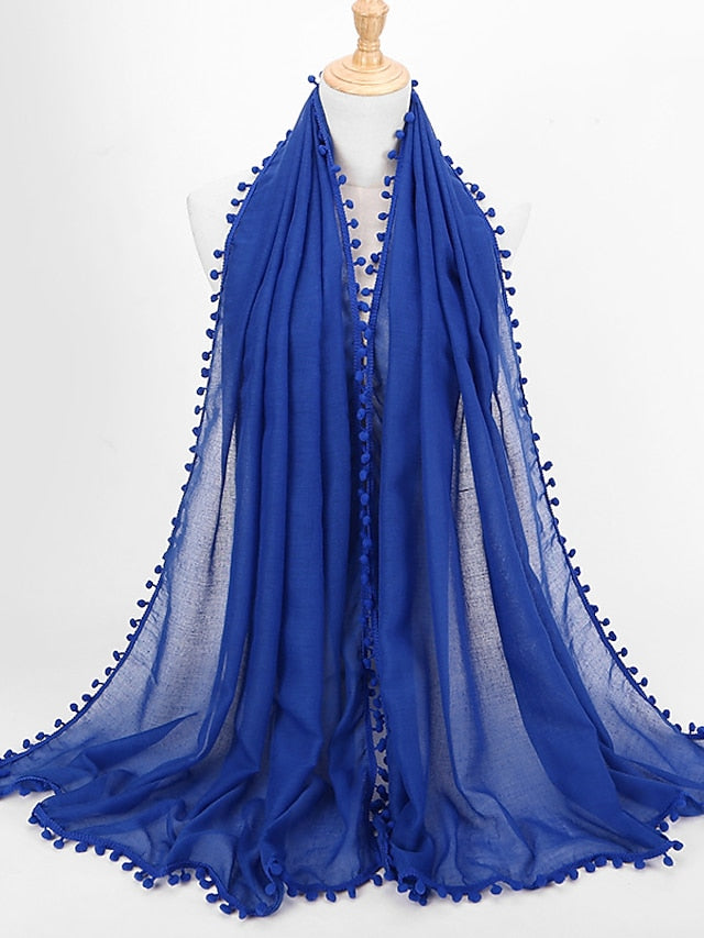 Plain Soft with small Pom Pom Ball Viscose Shawl Scarf Lady High Quality Wrap Muslim Hijab 180*80Cm - LuckyFash™