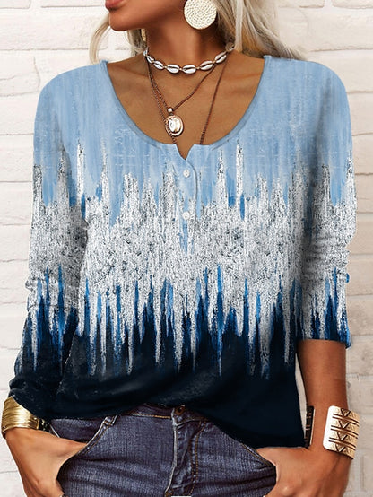 Women's Henley Shirt T shirt Tee Maroon Grass Green White Galaxy Sparkly Button Print Long Sleeve Casual Weekend Basic Round Neck Regular Painting S - LuckyFash™