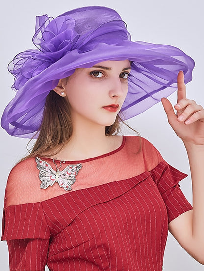 Women's Hat Fedora Hat Black Blue Purple Wedding Party Outdoor Floral Tulle Flower Portable Comfort Breathable - LuckyFash™