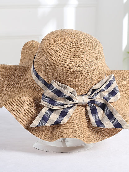 Women's Hat Straw Hat Pink Khaki Beige Lawn Festival Braided Bow Print Ribbon bow Portable Windproof Breathable - LuckyFash™