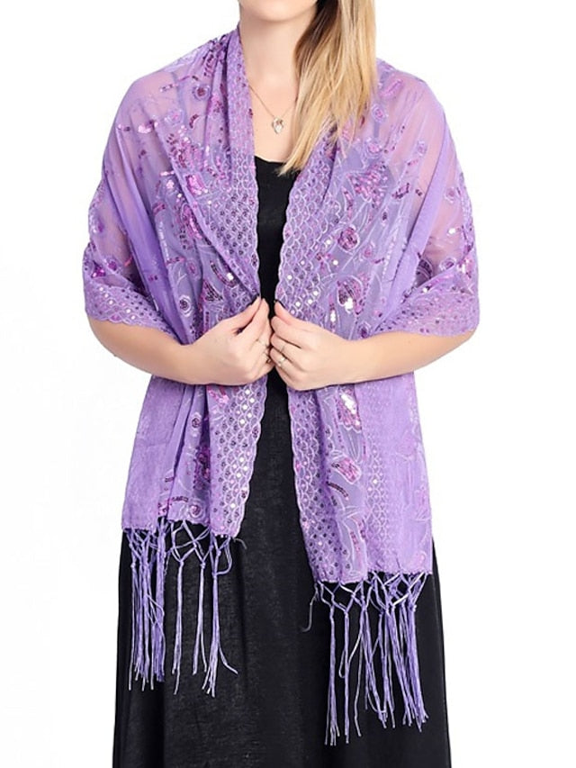 Women's Women's Shawls & Wraps Party Wedding Indoor Light Blue Black White Scarf Embroidered Flower - LuckyFash™