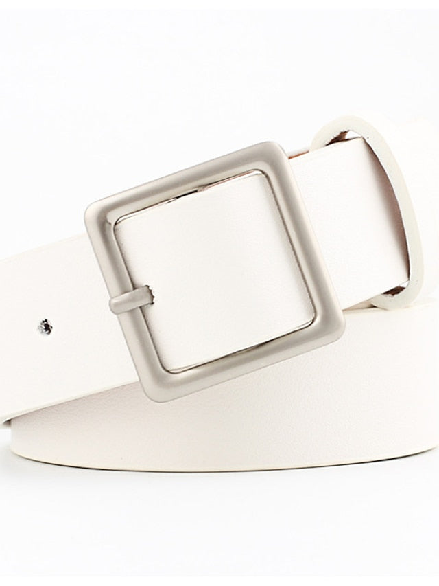 Women's Unisex PU Buckle Belt PU Leather Prong Buckle Plain Casual Classic Party Daily White Black Pink Red - LuckyFash™
