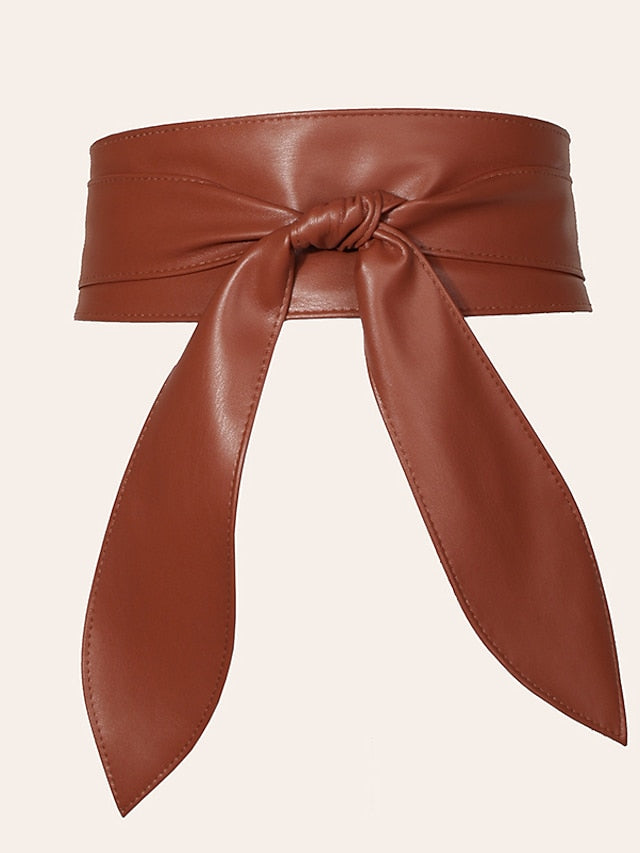 Women's Corset Belt PU Leather Buckle Free Knot Decor Casual Classic Party Daily Black Coffee - LuckyFash™
