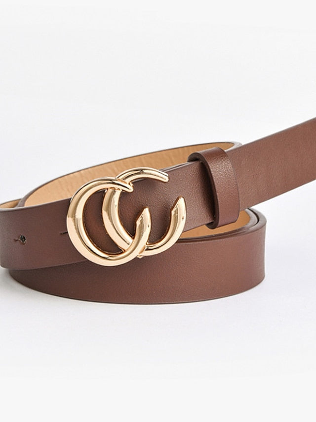 Women's Unisex PU Buckle Belt PU Leather Metal Bucke Eyelet Casual Classic Party Daily White Black Brown Coffee - LuckyFash™