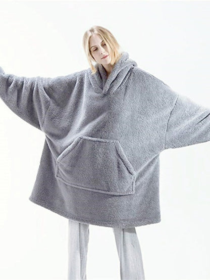 Hoodie Sweatshirt Pullover Sherpa Fleece Teddy Front Pocket Black Navy Blue Green Solid Color Loose Fit Party Hoodie Long Sleeve Fleece for Women - LuckyFash™