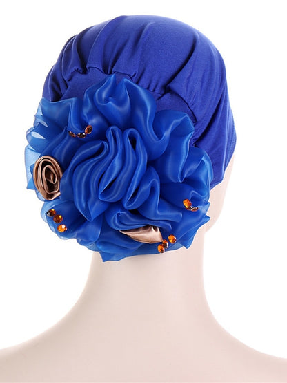 Women Solid Color Back Big Flower New Turban Muslim Hijab Caps Satin Flowers Arab Wrap Inner Hijabs Bonnet Hat Headdress - LuckyFash™