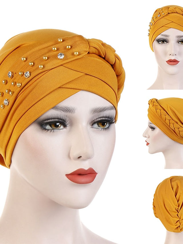 India Muslim Women Hijab Hat with Beads Turban Headscarf Islamic Head Wrap Lady Beanie Bonnet Hair Loss Cover - LuckyFash™