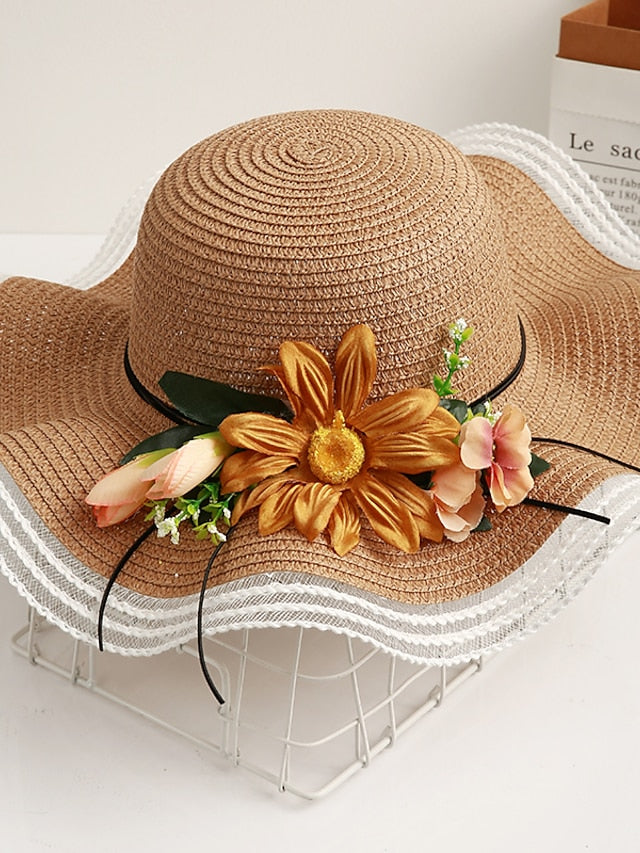 Women's Sun Hat Straw Hat Daily Holiday Flower / Plants Straw Lace Vacation Beach Sunscreen 1 pcs - LuckyFash™
