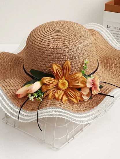 Women's Sun Hat Straw Hat Daily Holiday Flower / Plants Straw Lace Vacation Beach Sunscreen 1 pcs - LuckyFash™