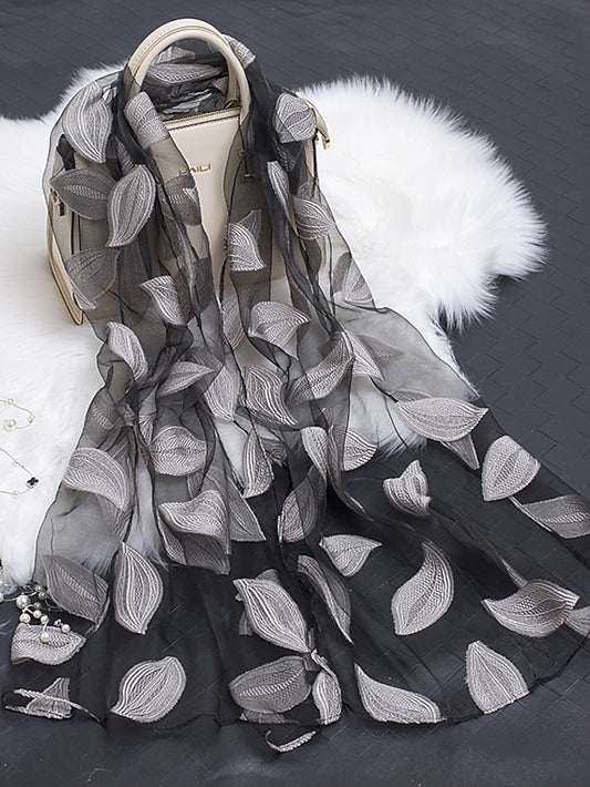 Multicolor Leaf Embroidery Scarf Female Spring Summer Autumn  Sunscreen Headscarf Fashion Thin Scarf Shawl Dual-use Long Beach Towel - LuckyFash™