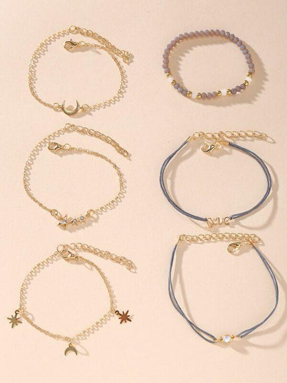 Star & Moon Assorted Bracelet Set - 6pcs - LuckyFash™