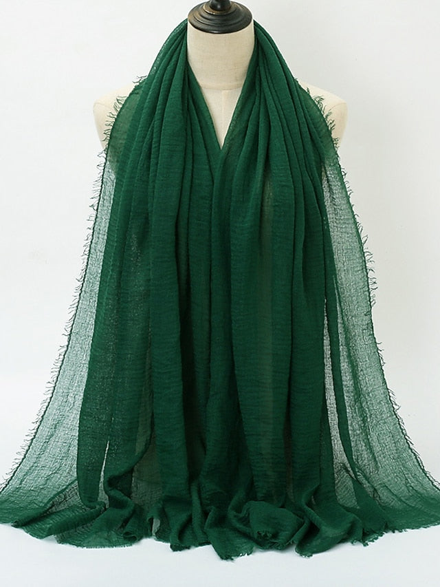 Plain Wrinkle Wrap Cotton Viscose Long Shawl Scarf Women Crinkle Hijab Shawl Muslim Head Hijab Scarf - LuckyFash™