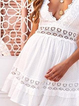 Sweet Lace Solid Color Sleeveless Casual Dress - LuckyFash™