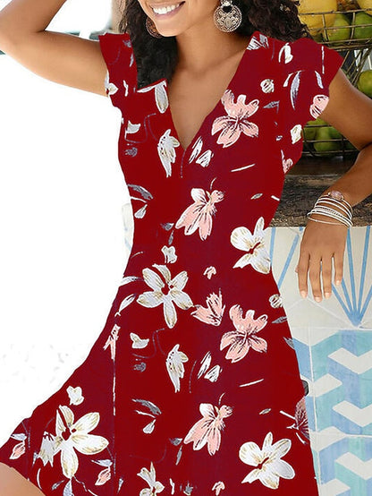 Women's Flapper Dress Mini Dress Lily Black Lily Blue Black Short Sleeve Wood Summer Spring Casual 2023 S M L XL XXL - LuckyFash™