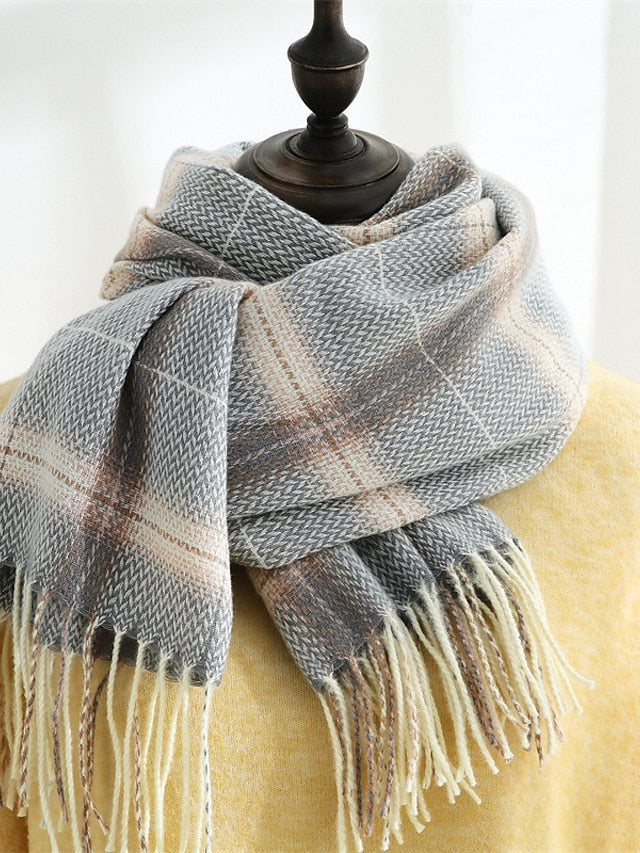 Women's Women's Shawls & Wraps Outdoor Dailywear Holiday Yellow Blue Pink Scarf Plaid - LuckyFash™