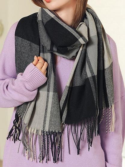 Women's Women's Shawls & Wraps Outdoor Dailywear Holiday Black Red Blue Scarf Plaid - LuckyFash™